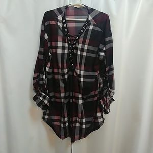 Long sleeve plaid tie up shirt